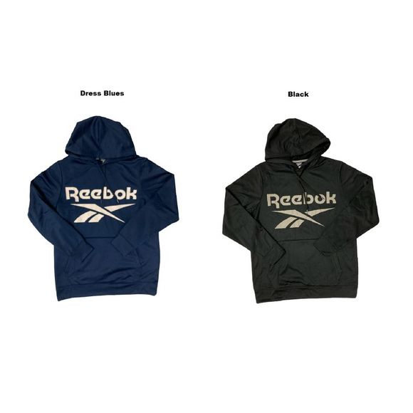 Reebok Men's Tech Fleece Relaxed Fit Hoodie With Logo - Dress Blues - Picture 1 of 2